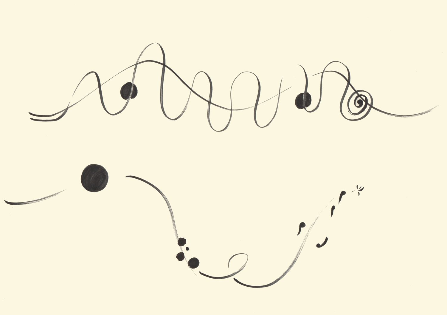 Trajectoires d'encre : de petites arabesques et un point noir
